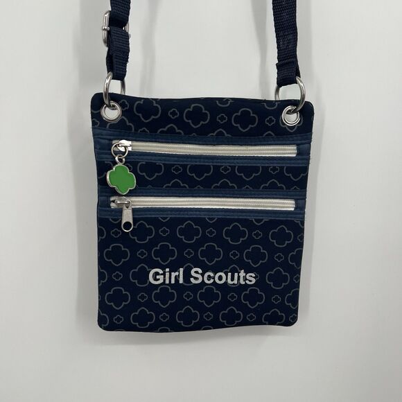 Girl Scouts Blue All Over Logo Zip Crossbody Purse Bag Adjustable Strap - Picture 2 of 11